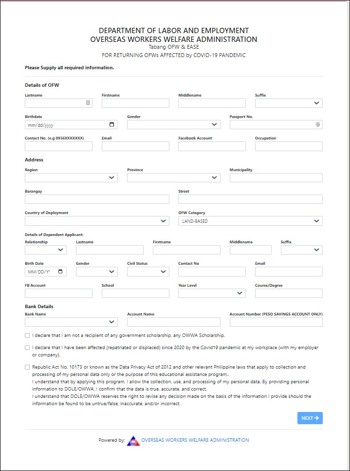 OWWA Project EASE Application Form