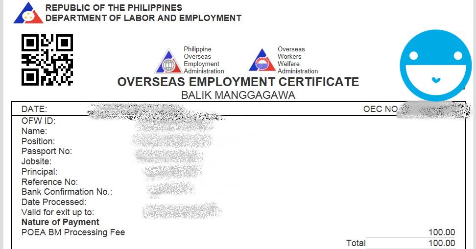overseas employment certificate sample