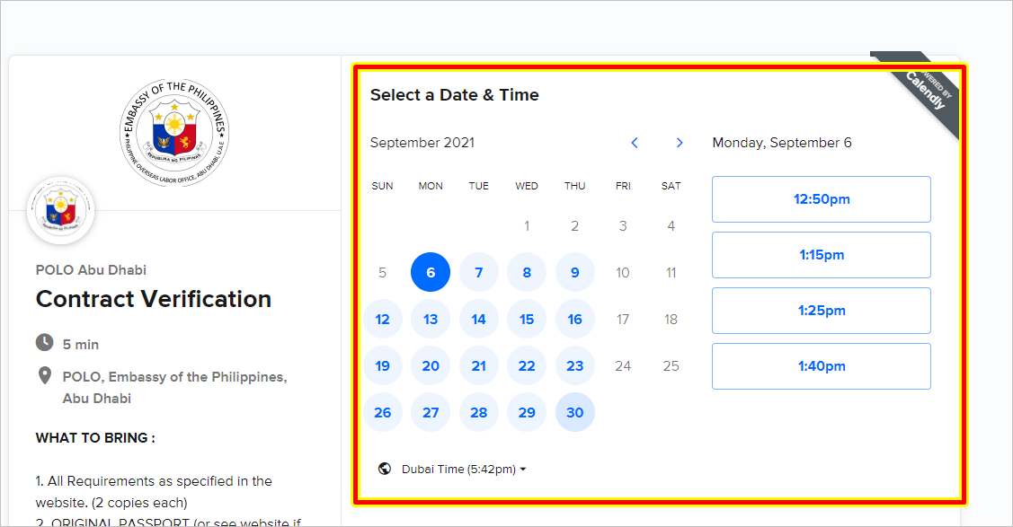 owwa appointment available date abu dhabi