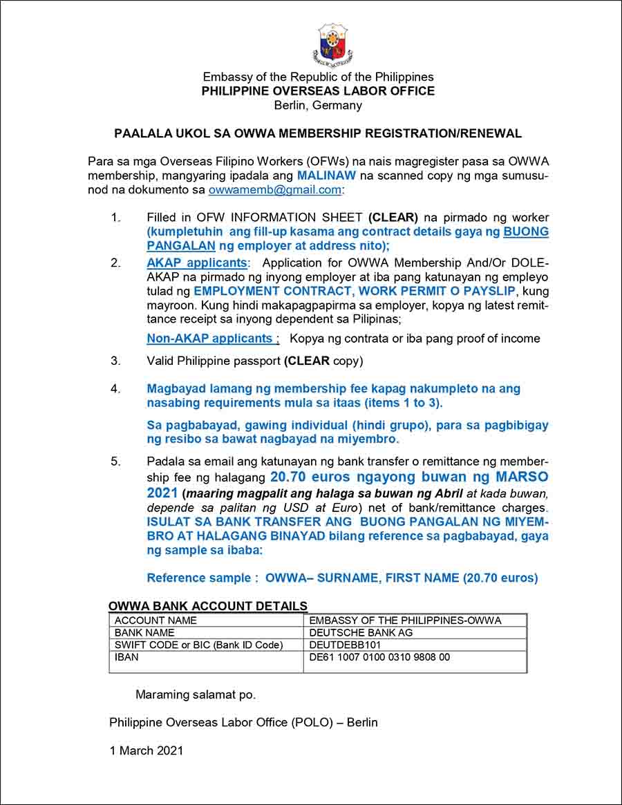 OWWA Registration in Germany