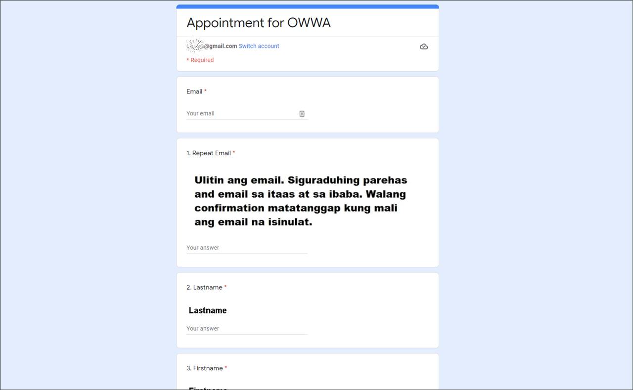 owwa appointment form