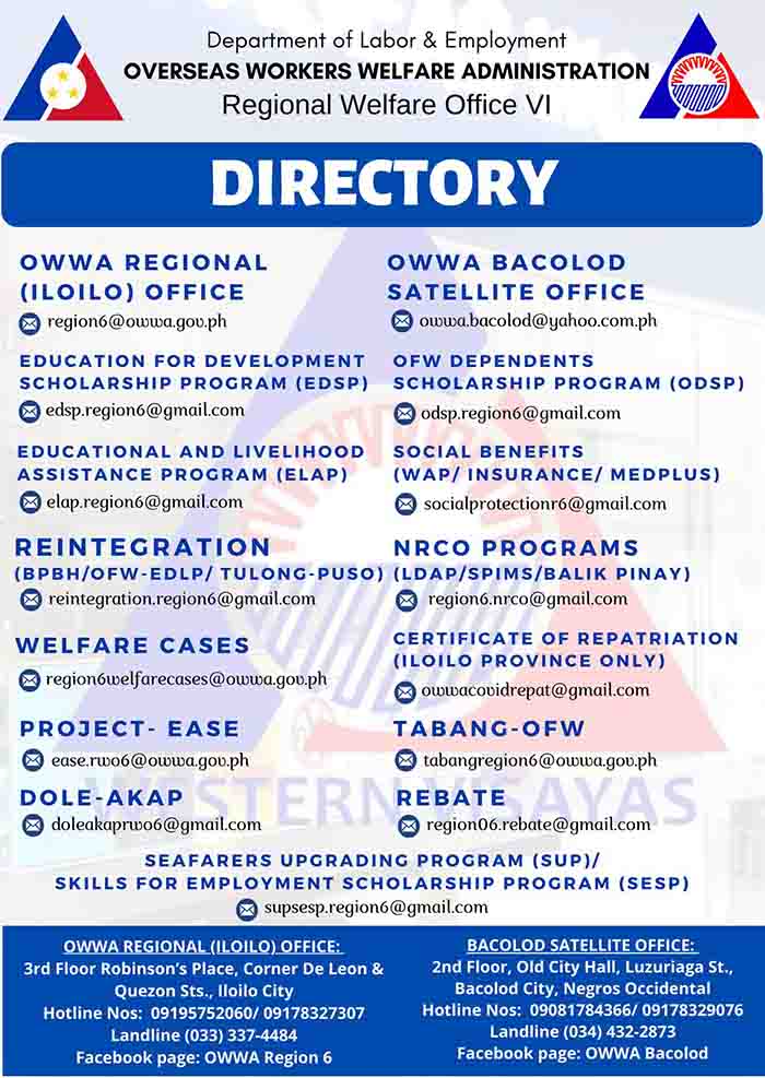 owwa region 6 office guidelines and contact number