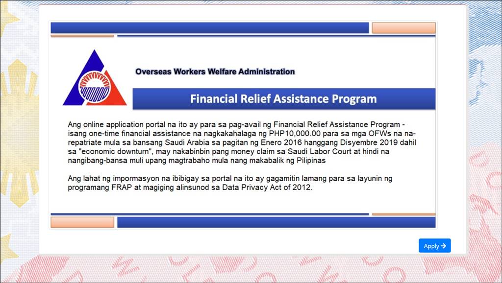 apply online for financial relief assistance program portal