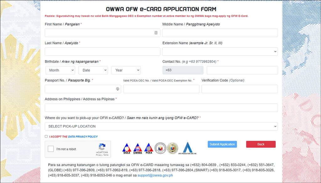owwa ofw ecard application form online