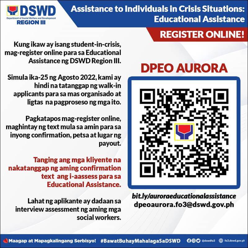 DSWD Region 3 Educational Assistance QR Code Aurora