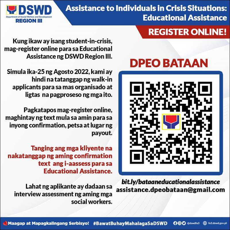 DSWD Region 3 Educational Assistance QR Code Bataan
