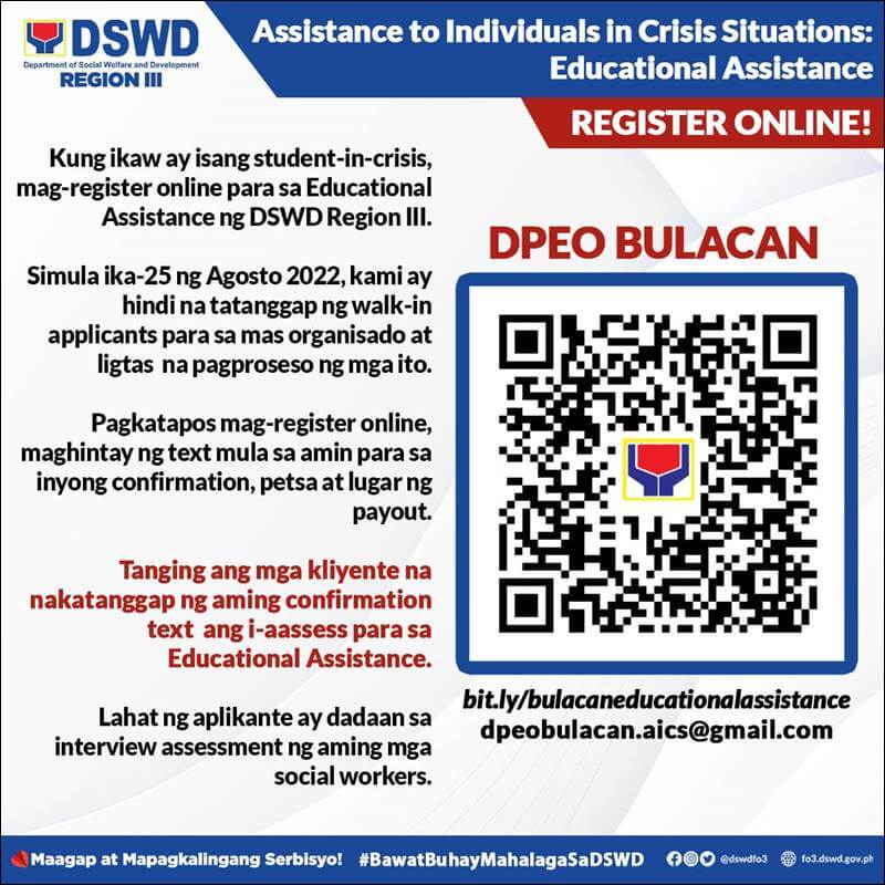 DSWD Region 3 Educational Assistance QR Code Bulacan
