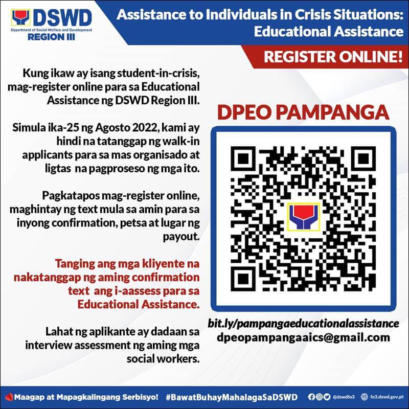 DSWD Region 3 Educational Assistance QR Code Pampanga