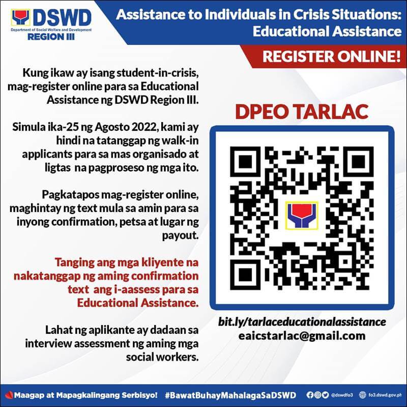 DSWD Region 3 Educational Assistance QR Code Tarlac