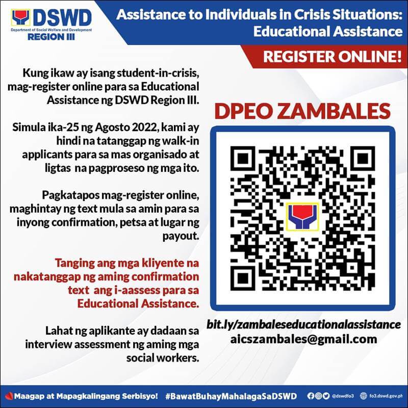 DSWD Region 3 Educational Assistance QR Code Zambales