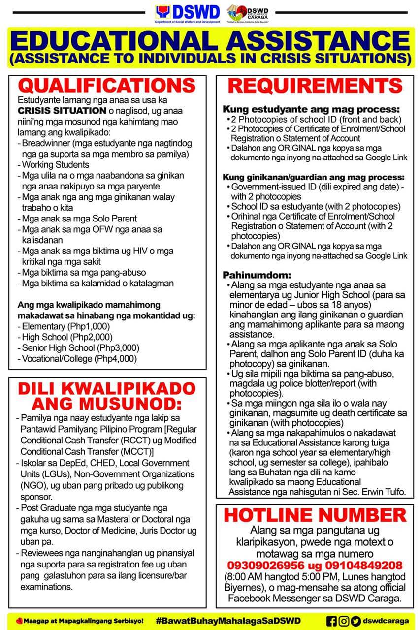 dswd caraga instructions for AICS cash education assistance