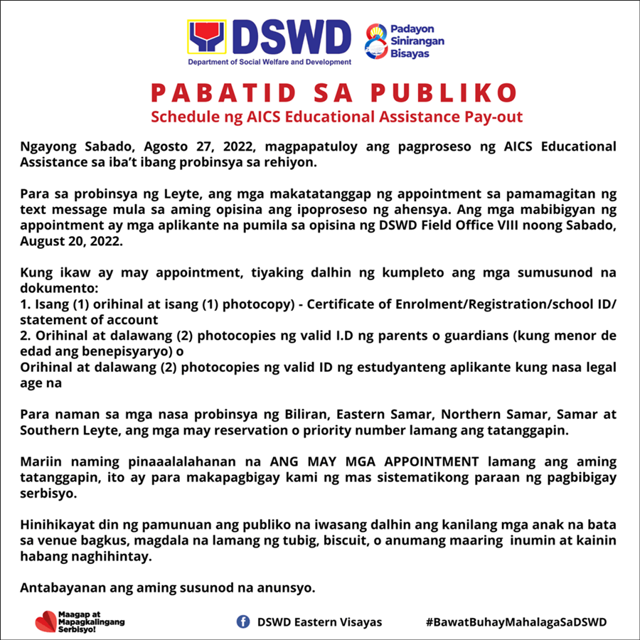 reminders about cash assistance in dswd region 8