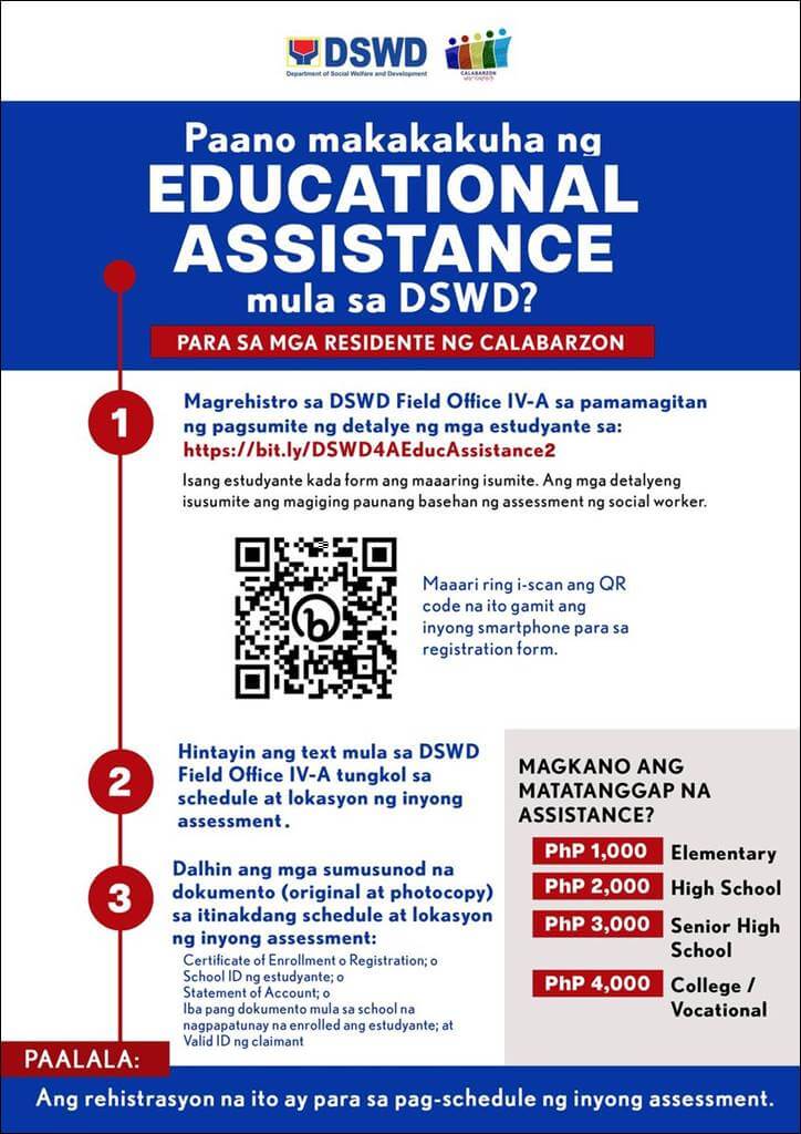 educational assistance in region 4a calabarzon DSWD