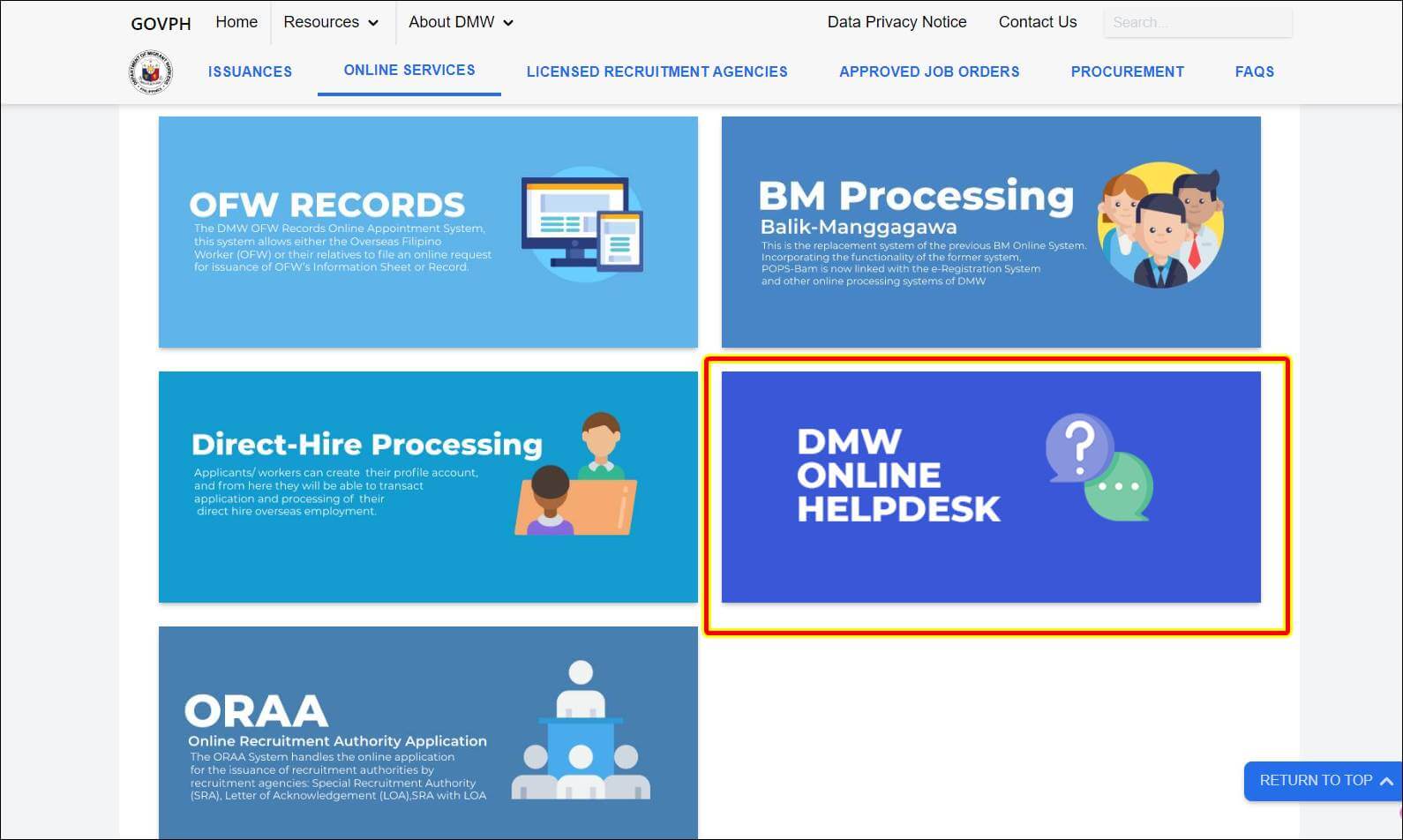 dmw online helpdesk