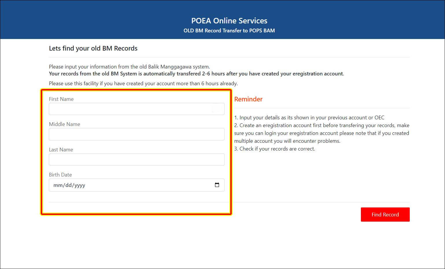 how to transfer bm online records to pops-bam poea system