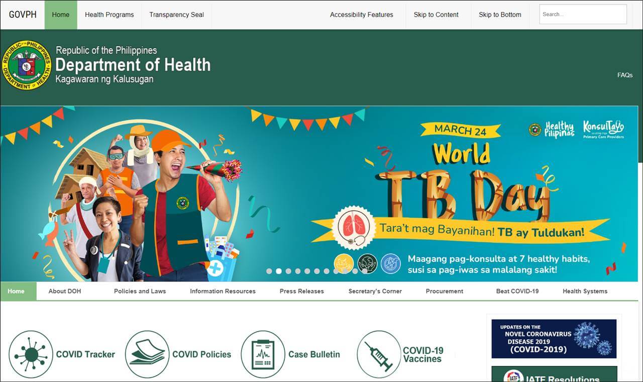 department of health website screenshot