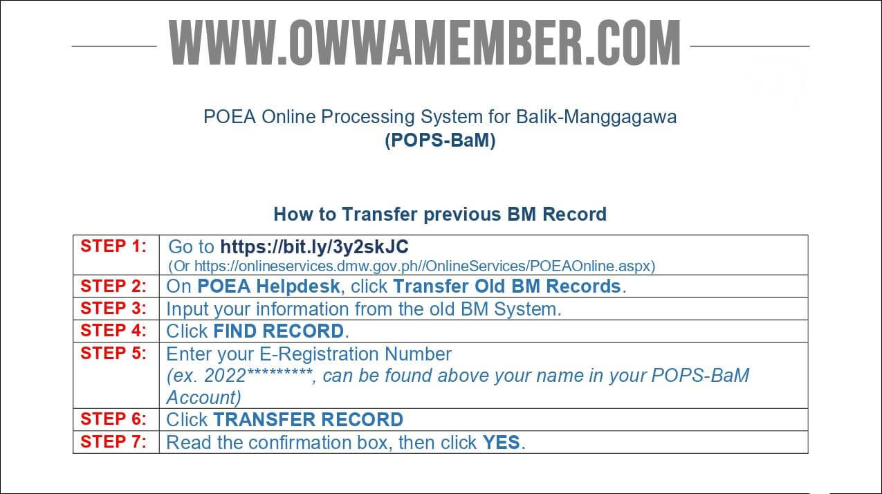 guide to transfer pops-bam old record to new system
