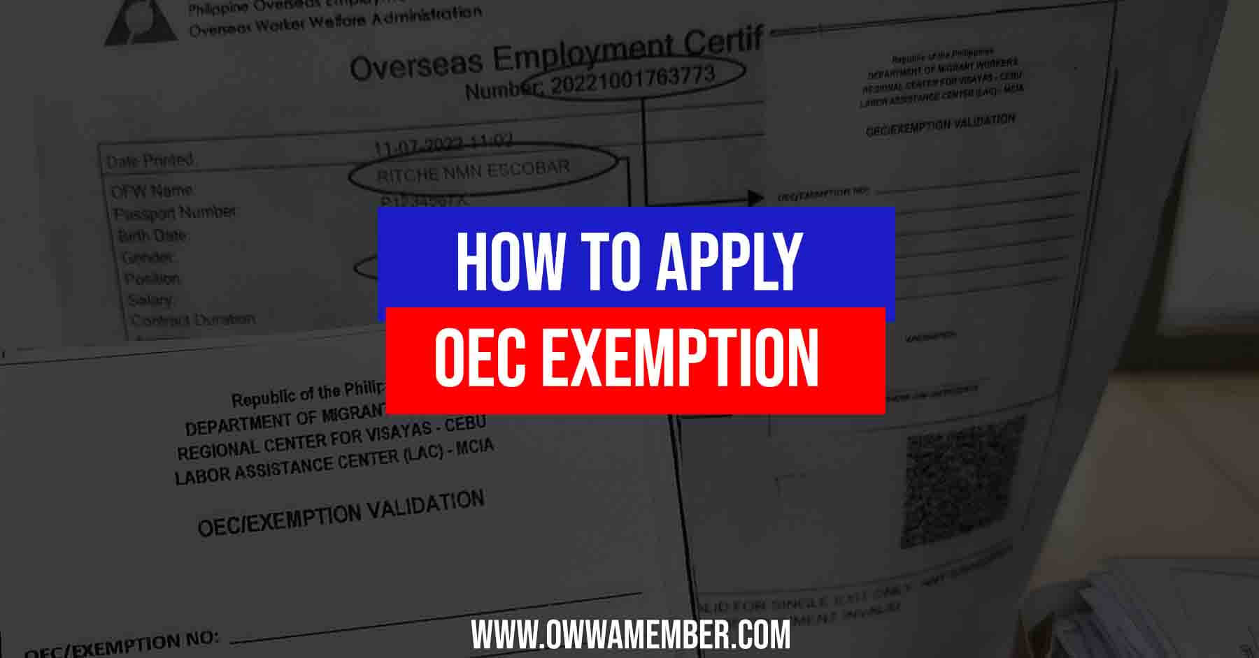 how to apply for oec exemption for ofws