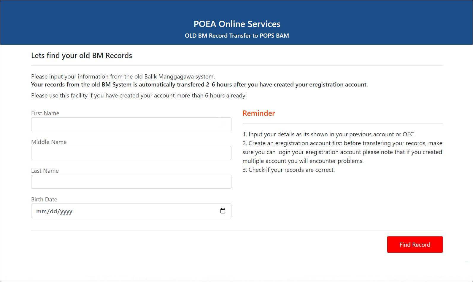 old bm record online service poea transfer records