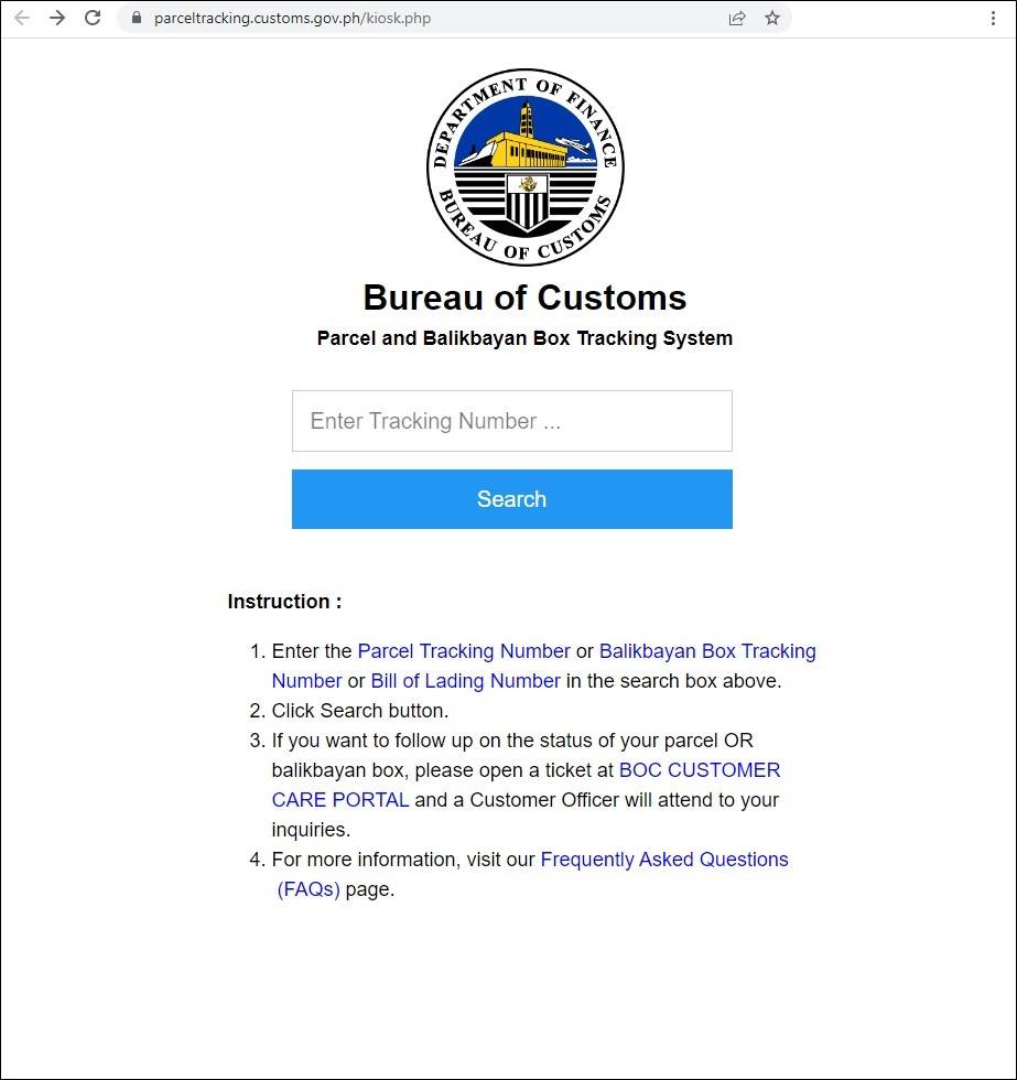 parcel tracking bureau of customs website cargo