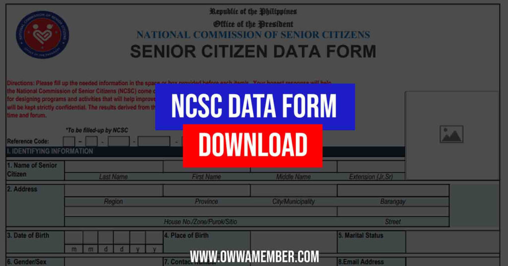NCSC Data Form PDF Download for Senior Citizens OWWA Member