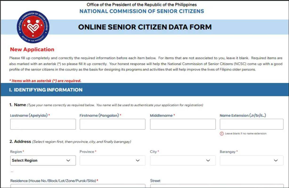 online senior citizen data form
