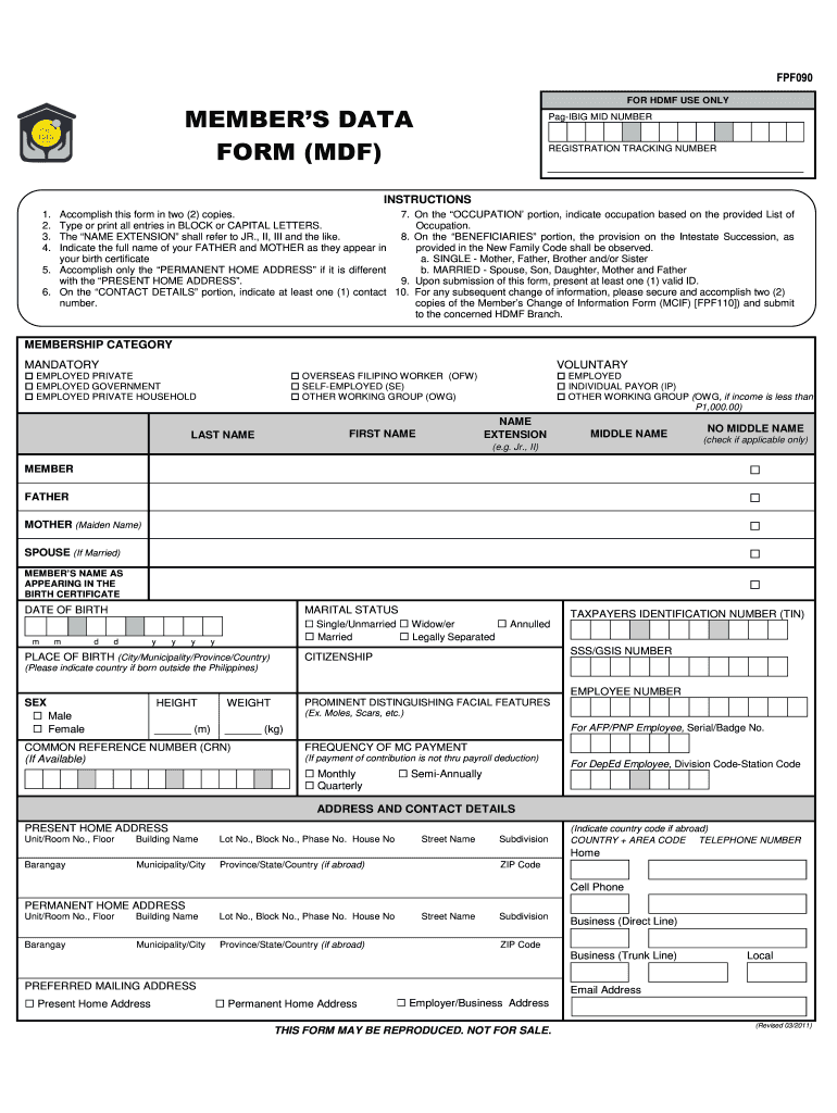 pagibig members data form mdf