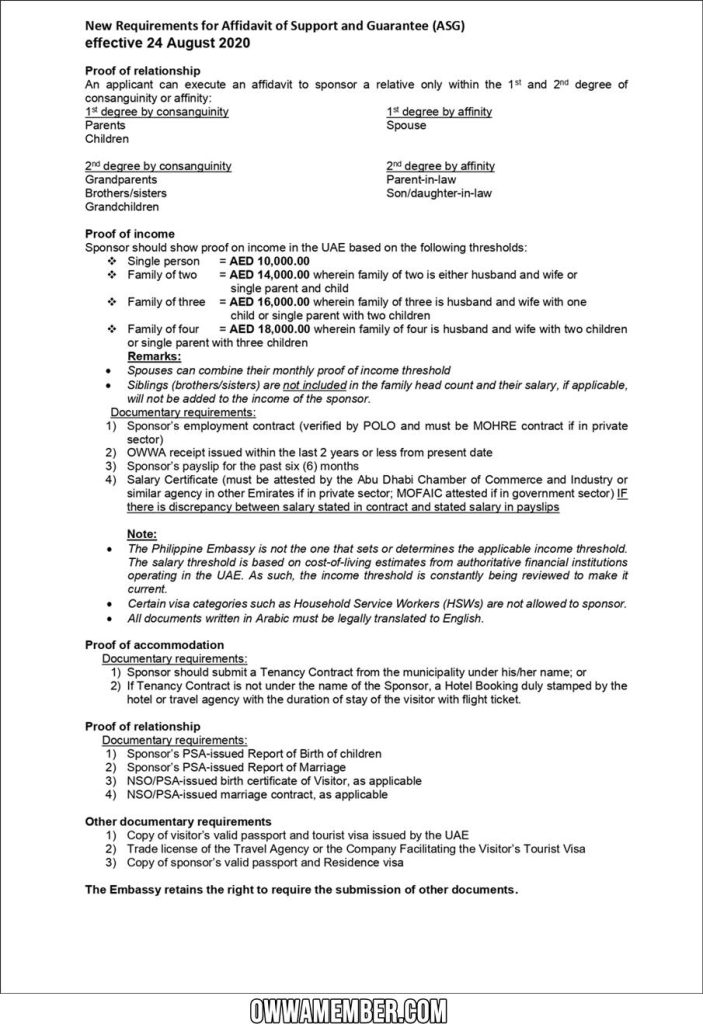 Affidavit of Support and Guarantee (ASG) in PH Embassy Abu Dhabi, UAE ...