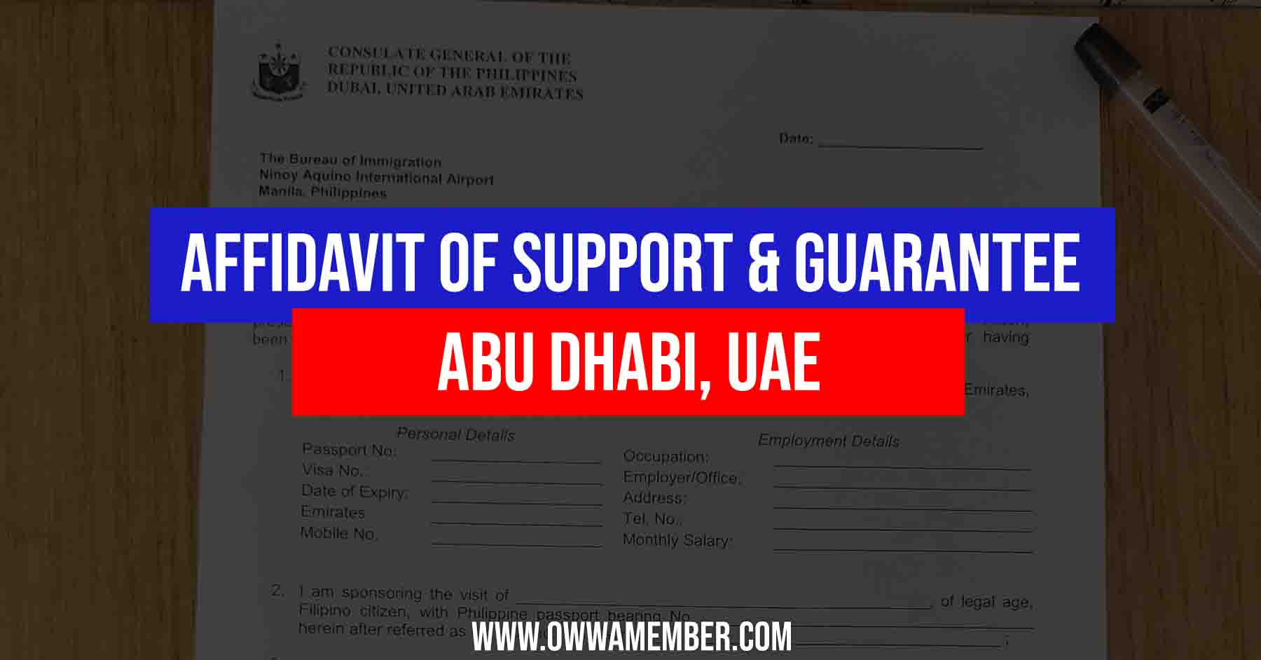 affidavit of support and guarantee asg abu dhabi uae