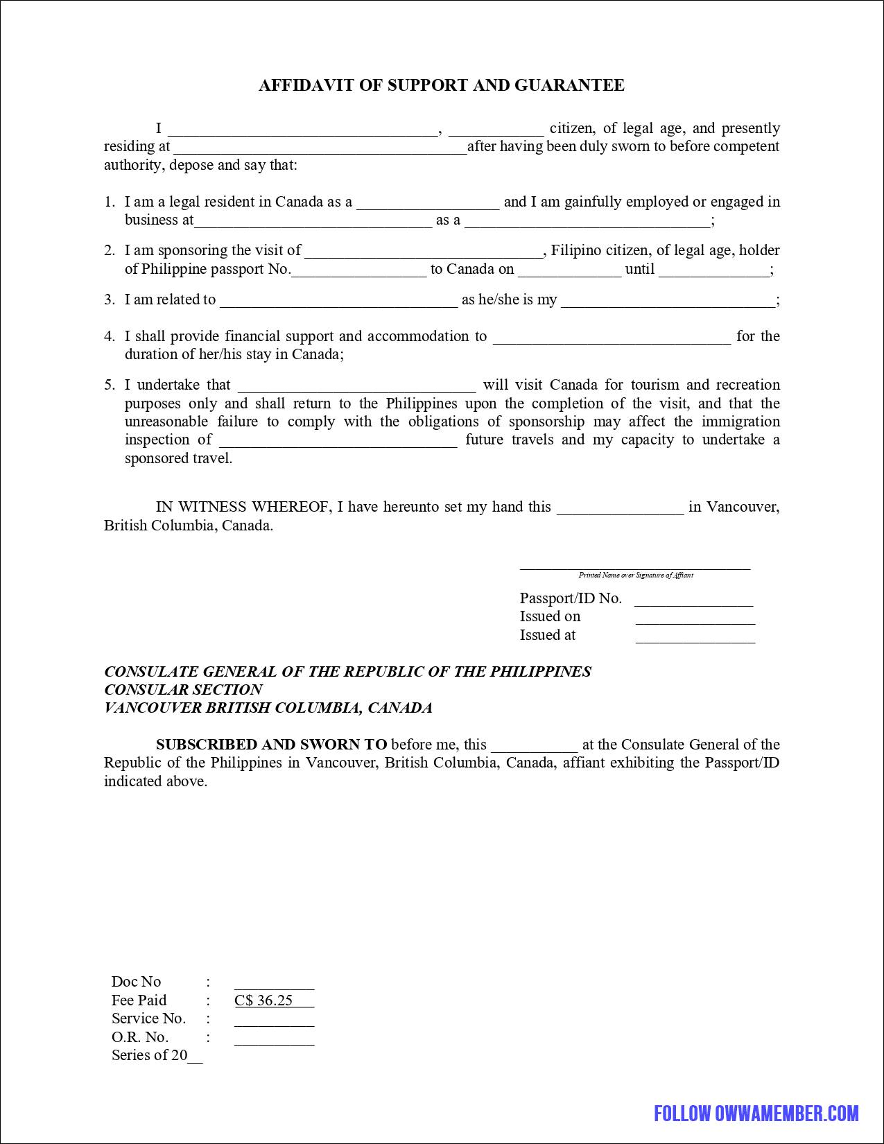 AFFIDAVIT-OF-SUPPORT-AND-GUARANTEE-Vancouver Canada
