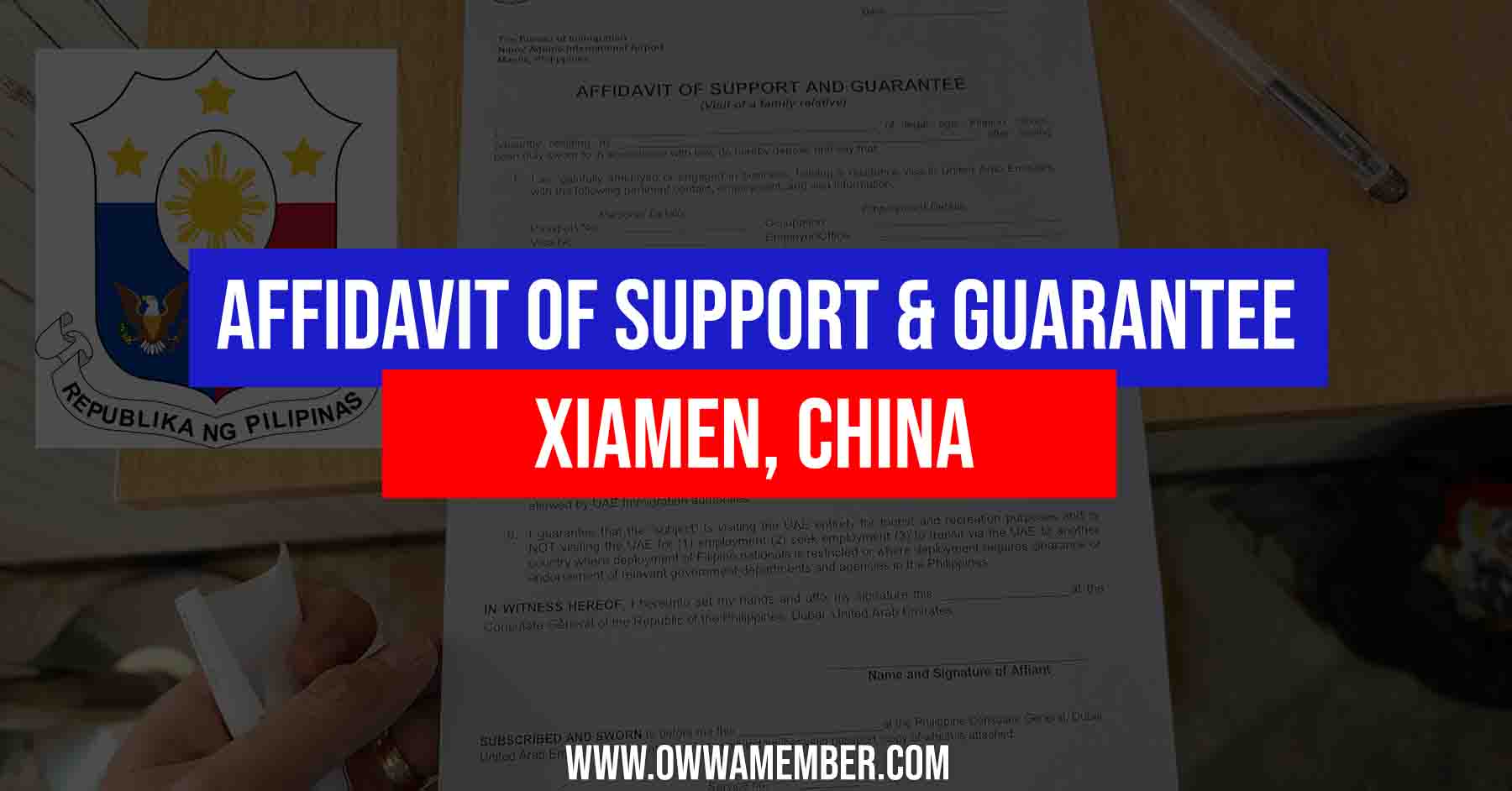 affidavit of support and guarantee application in xiamen china