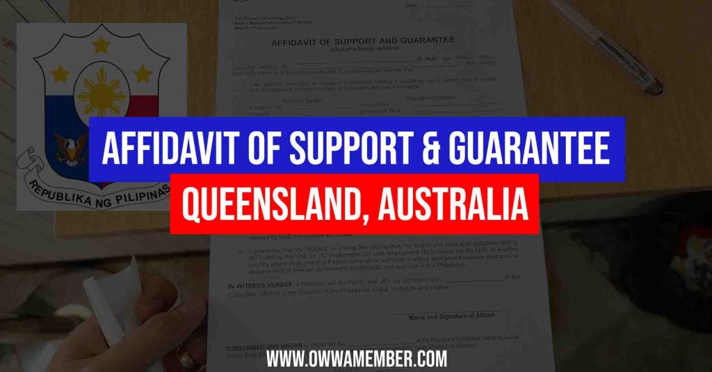 Affidavit of Support and Guarantee in PH Consulate Queensland, Australia OWWA Member