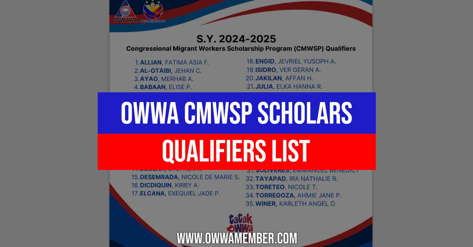 owwa announces list of scholar qualifiers cmwsp scholarship